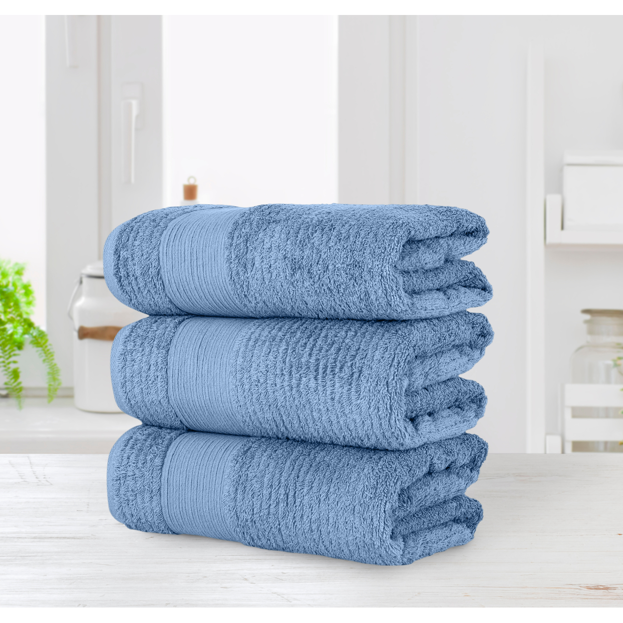 Chic Home Luxurious 3-Piece 100% Pure Turkish Cotton Bath Towels, 30 X 60, Jacquard Weave Design, OEKO-TEX Certified Set - Blue