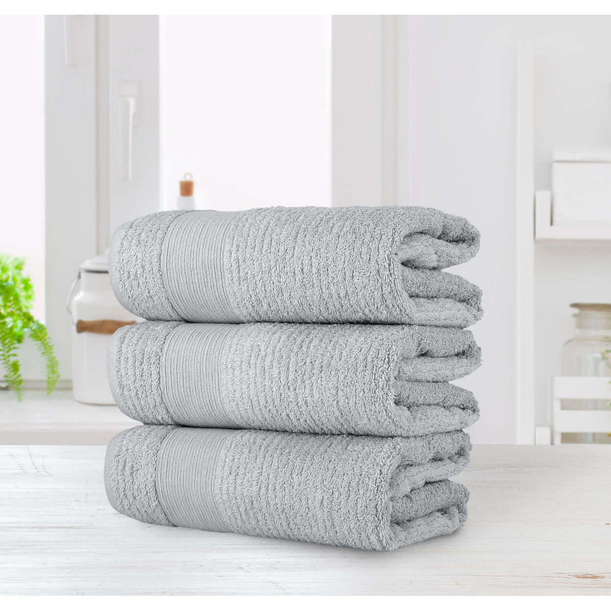 Chic Home Luxurious 3-Piece 100% Pure Turkish Cotton Bath Towels, 30 X 60, Jacquard Weave Design, OEKO-TEX Certified Set - Grey