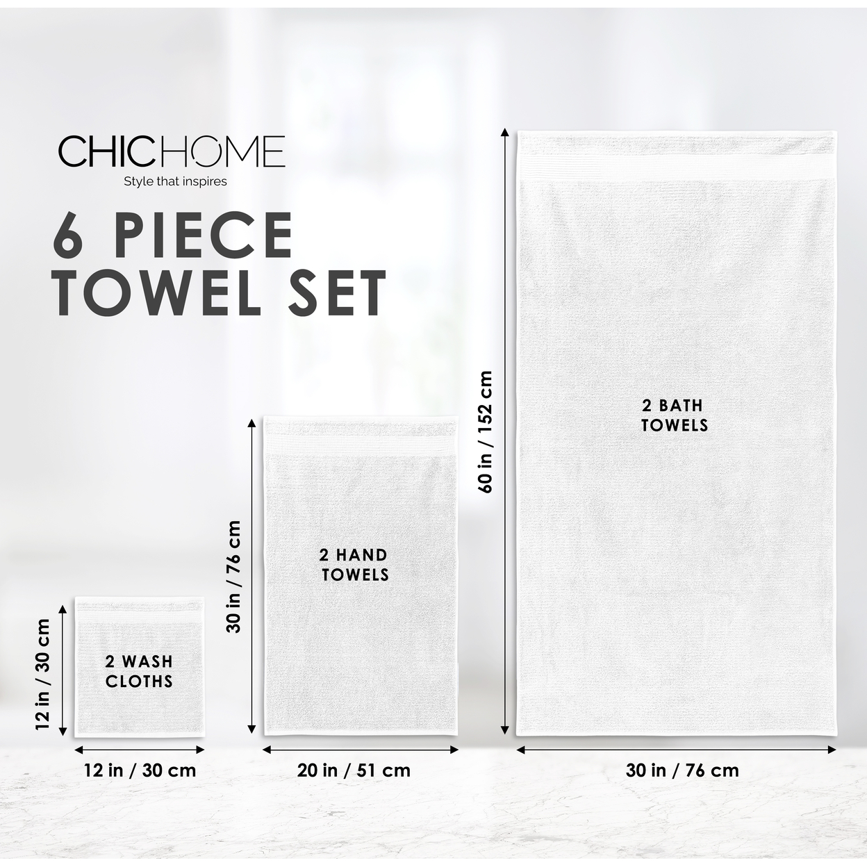 Chic Home Premium 6-Piece 100% Pure Turkish Cotton Towel Set, Jacquard Weave Design, OEKO-TEX Standard 100 Certified - Grey