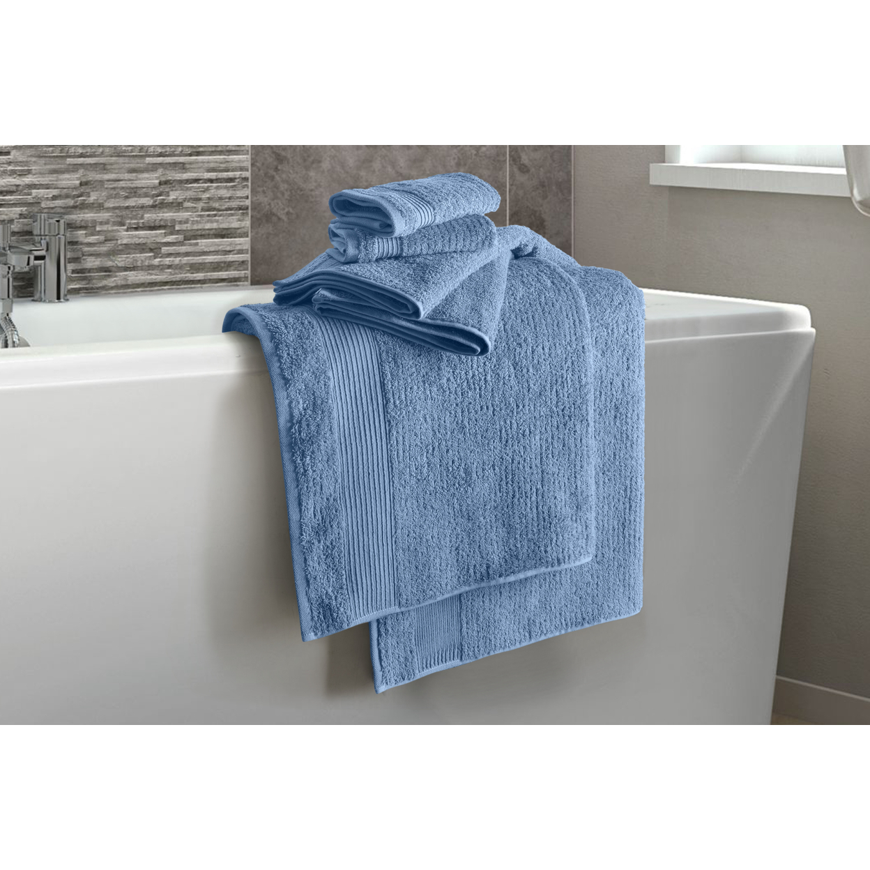 Chic Home Premium 6-Piece 100% Pure Turkish Cotton Towel Set, Jacquard Weave Design, OEKO-TEX Standard 100 Certified - Blue
