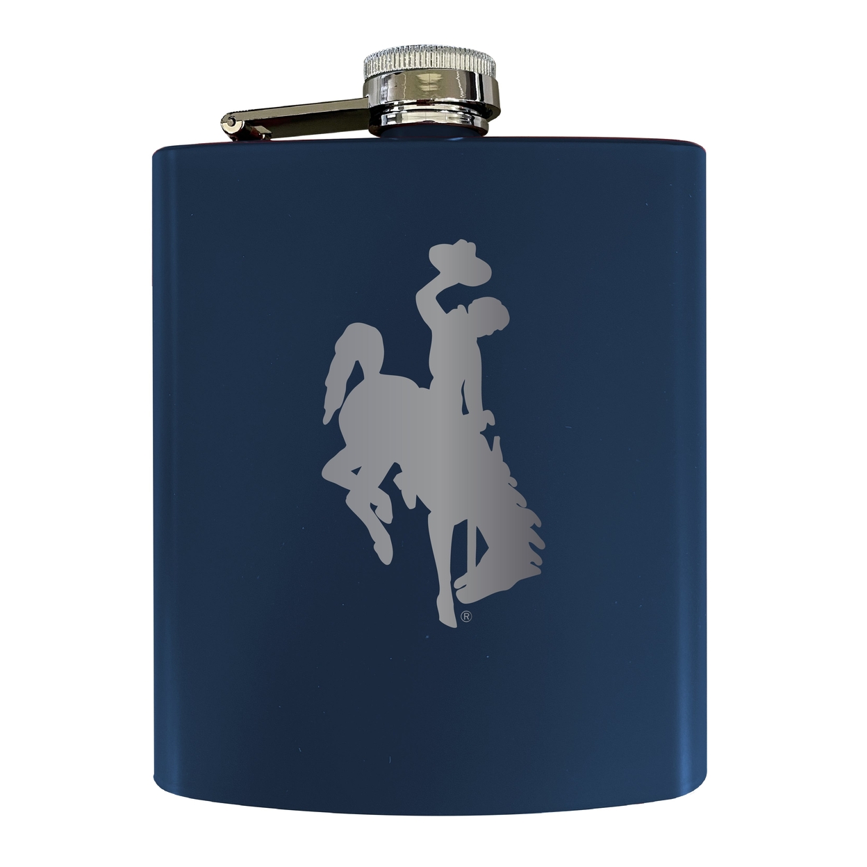 University Of Wyoming Stainless Steel Etched Flask - Choose Your Color - Navy