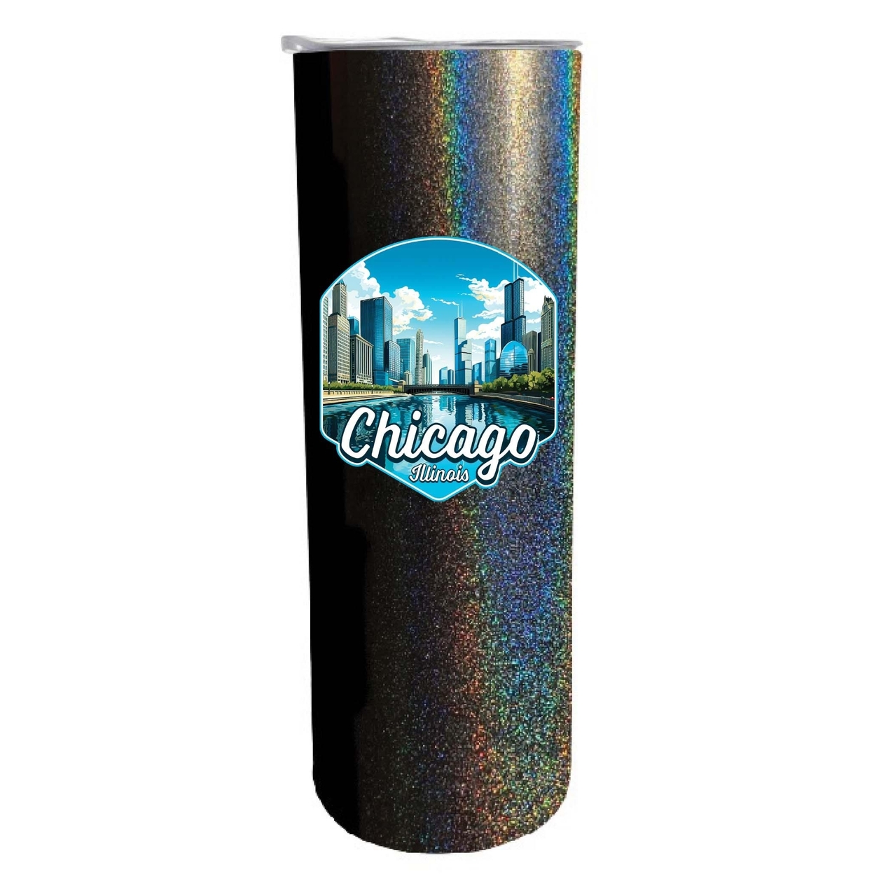 Chicago Illinois A Souvenir 20 Oz Insulated Skinny Tumbler - Black Glitter,,2-Pack