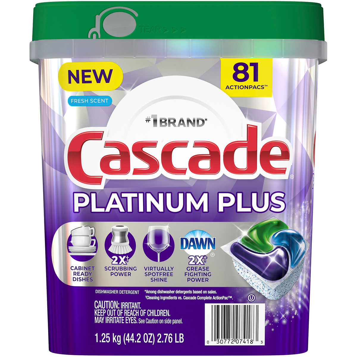 Cascade Platinum Plus Dishwasher ActionPacs, Fresh Scent, 81 Count