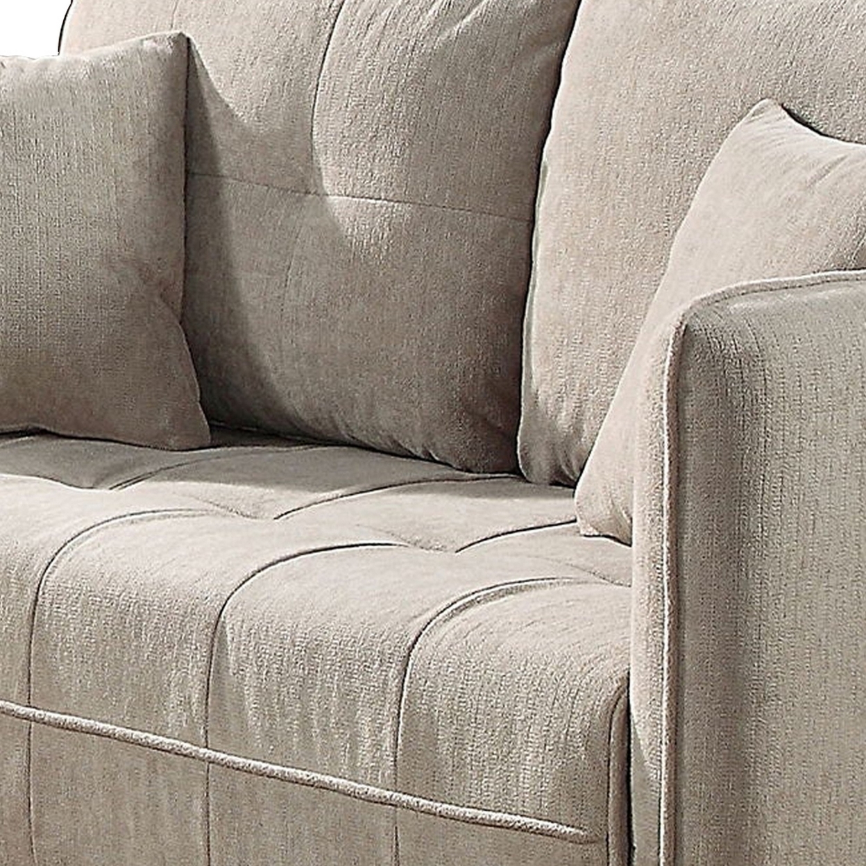Hak 52 Inch Loveseat, Rounded Curved Arms, Biscuit Tufting, Wood Legs, Taupe - Saltoro Sherpi