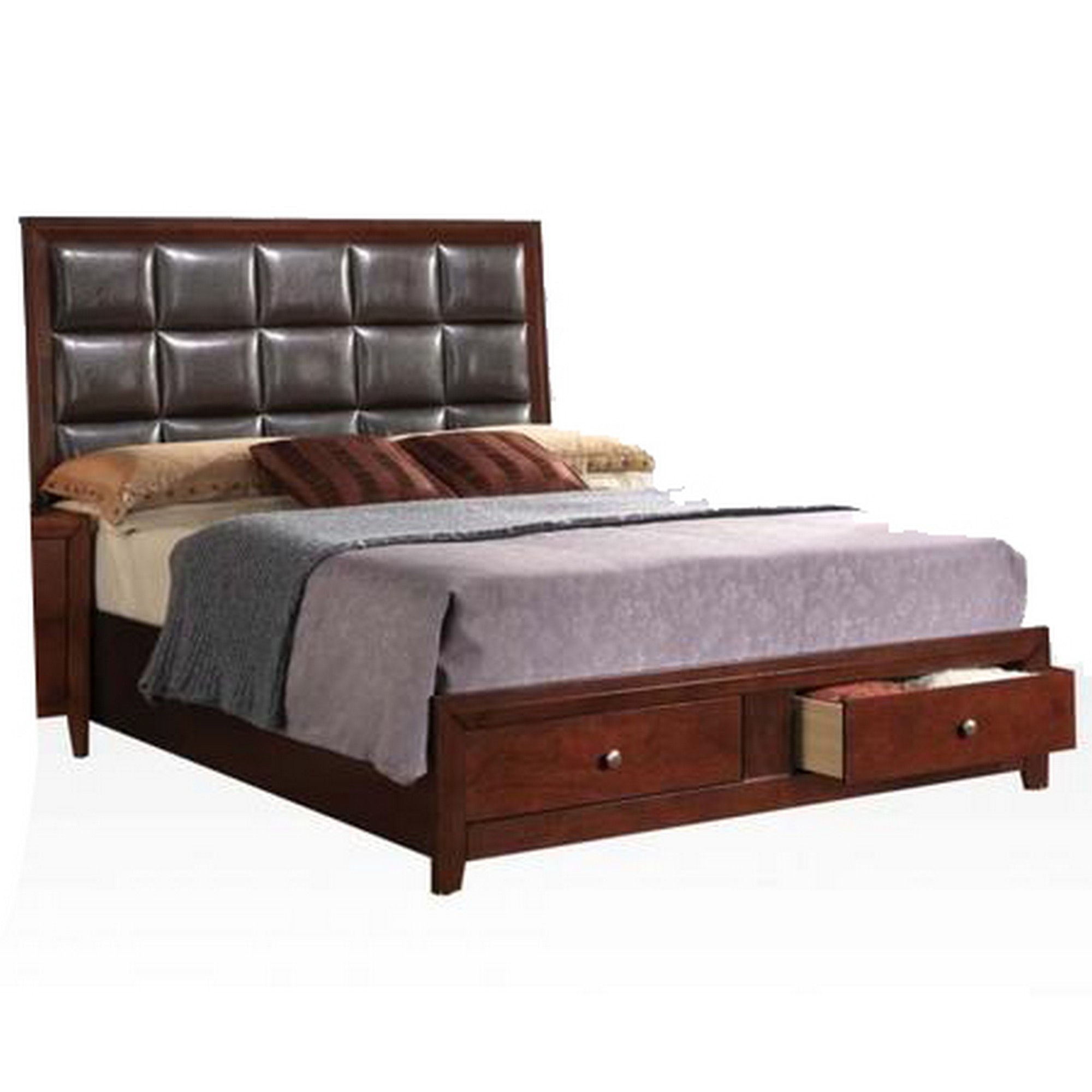 Well Designed Luxurious Queen Size Bed With Storage, Brown- Saltoro Sherpi