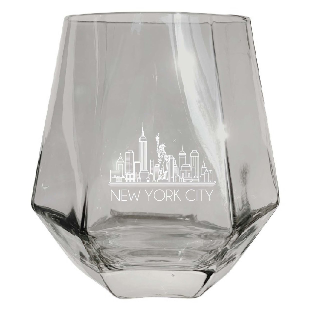 New York City Souvenir Wine Glass EngravedDiamond 15 Oz - Iridescent,,4-Pack