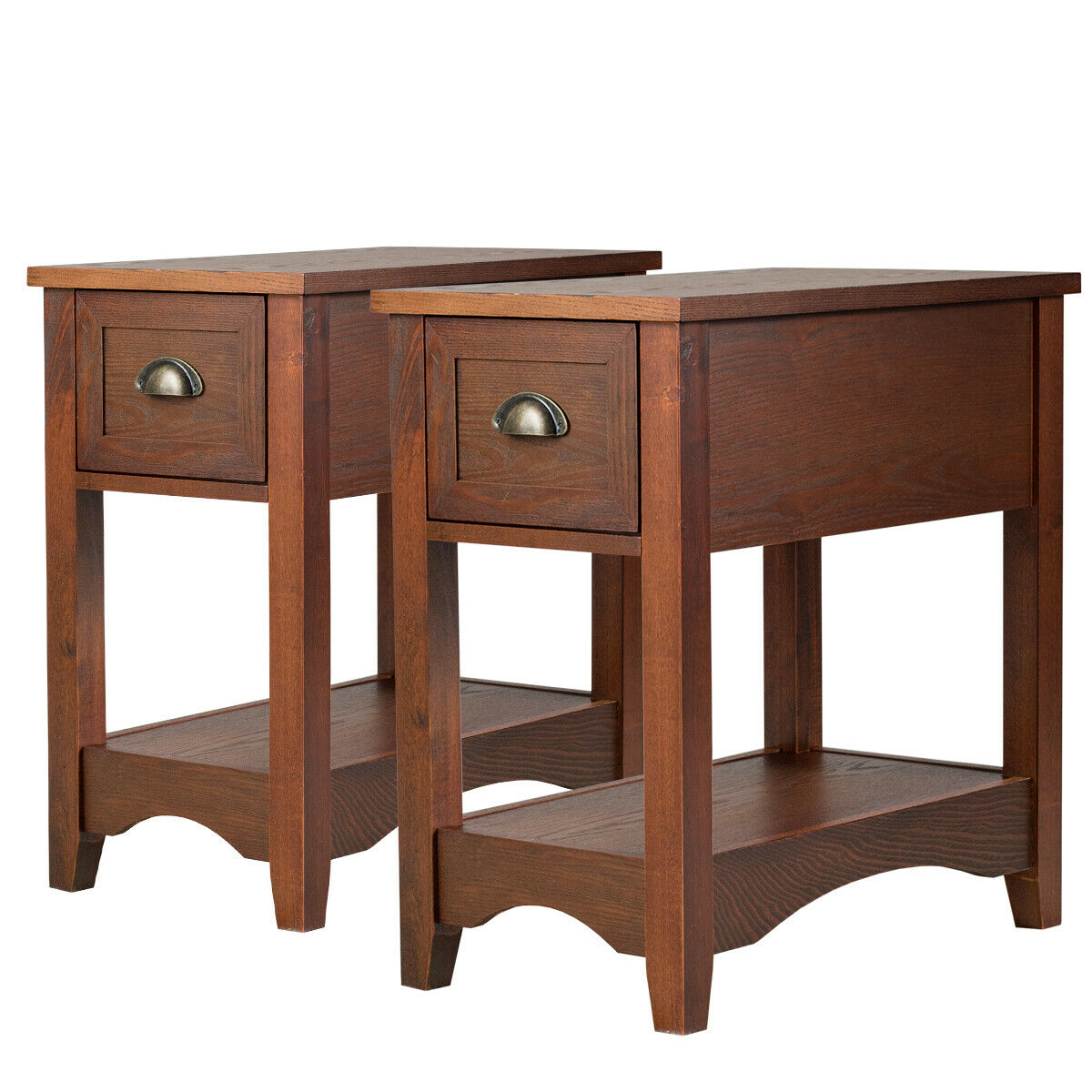 Set Of 2 Contemporary Side End Table Compact Table W/ Drawer Nightstand Espresso/Tawny/Walnut - Walnut