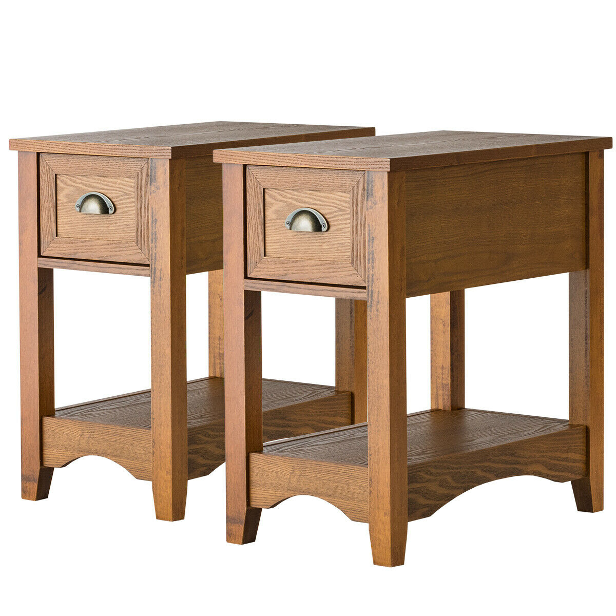 Set Of 2 Contemporary Side End Table Compact Table W/ Drawer Nightstand Espresso/Tawny/Walnut - Tawny