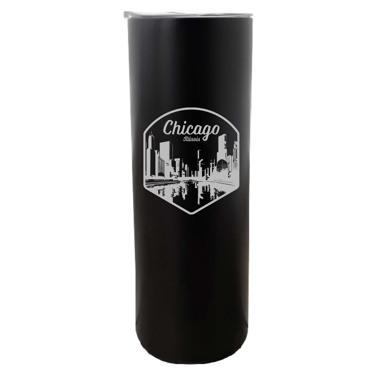 Chicago Illinois Souvenir 20 Oz Engraved Insulated Skinny Tumbler - Black Glitter,,Single Unit