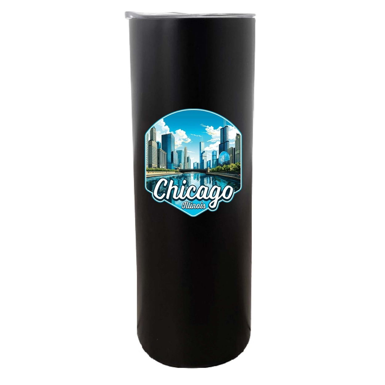 Chicago Illinois A Souvenir 20 Oz Insulated Skinny Tumbler - Black,,4-Pack