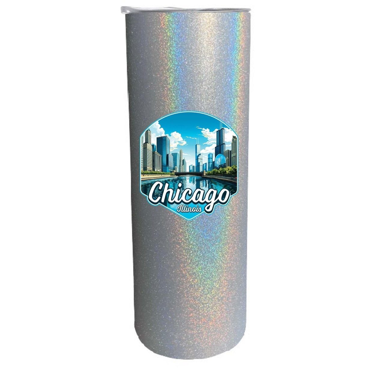 Chicago Illinois A Souvenir 20 Oz Insulated Skinny Tumbler - Gray Glitter,,4-Pack