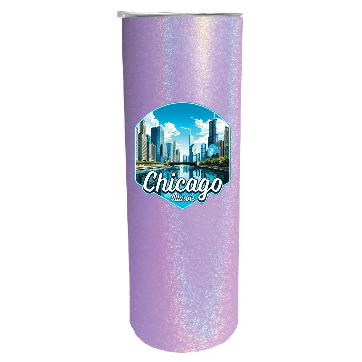 Chicago Illinois A Souvenir 20 Oz Insulated Skinny Tumbler - Purple Glitter,,Single