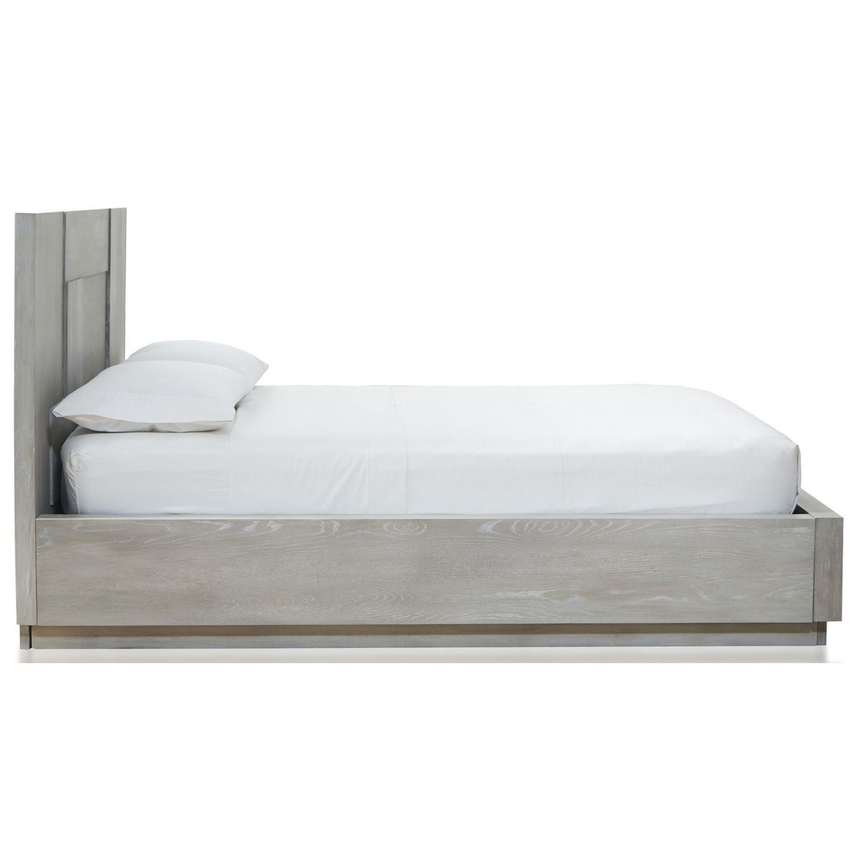 Glimps Full Size Platform Bed, Cross Grain Panel Headboard, Gray Wood- Saltoro Sherpi