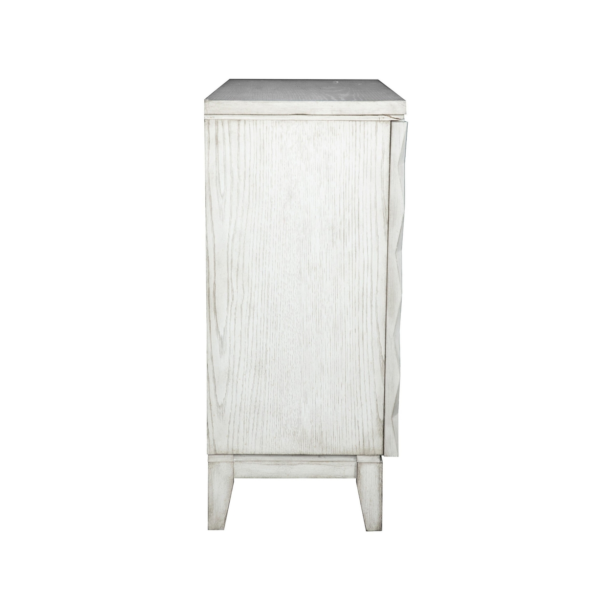 36 Inch Accent Side Cabinet, 2 Doors, Carved Geometric Design Antique White- Saltoro Sherpi