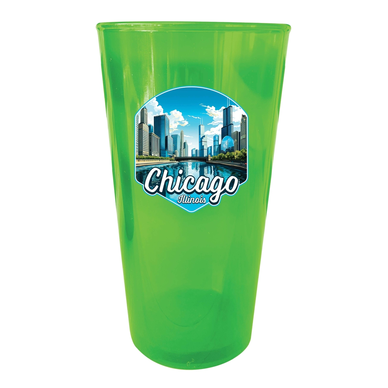 Chicago Illinois A Souvenir Plastic 16 Oz Pint - Green,,2-Pack