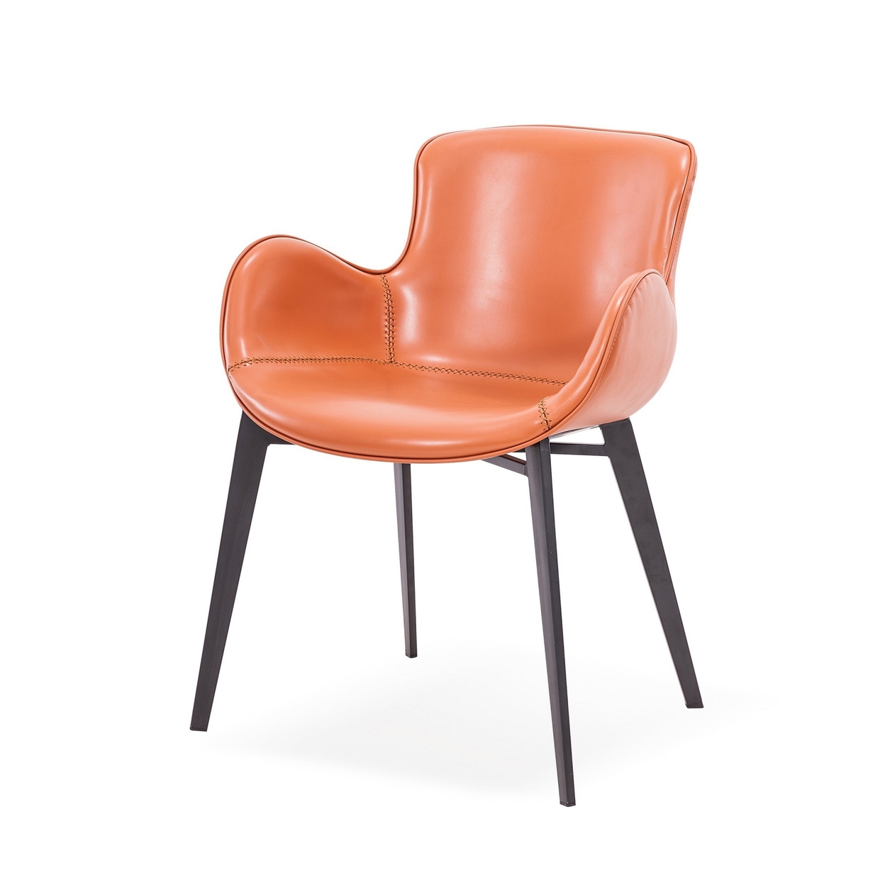 23 Inch Dining Chair, Curved Seat And Backrest, Orange Vegan Faux Leather- Saltoro Sherpi