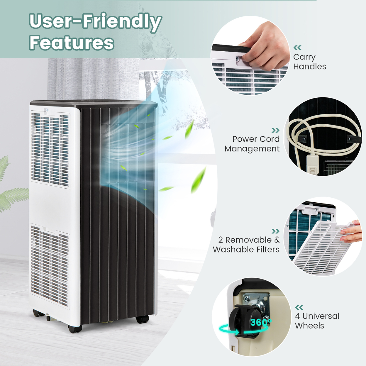 8000 BTU ASHRAE Portable Air Conditioner 3-in-1 AC Unit W/ Cool Dehum Fan Sleep Mode