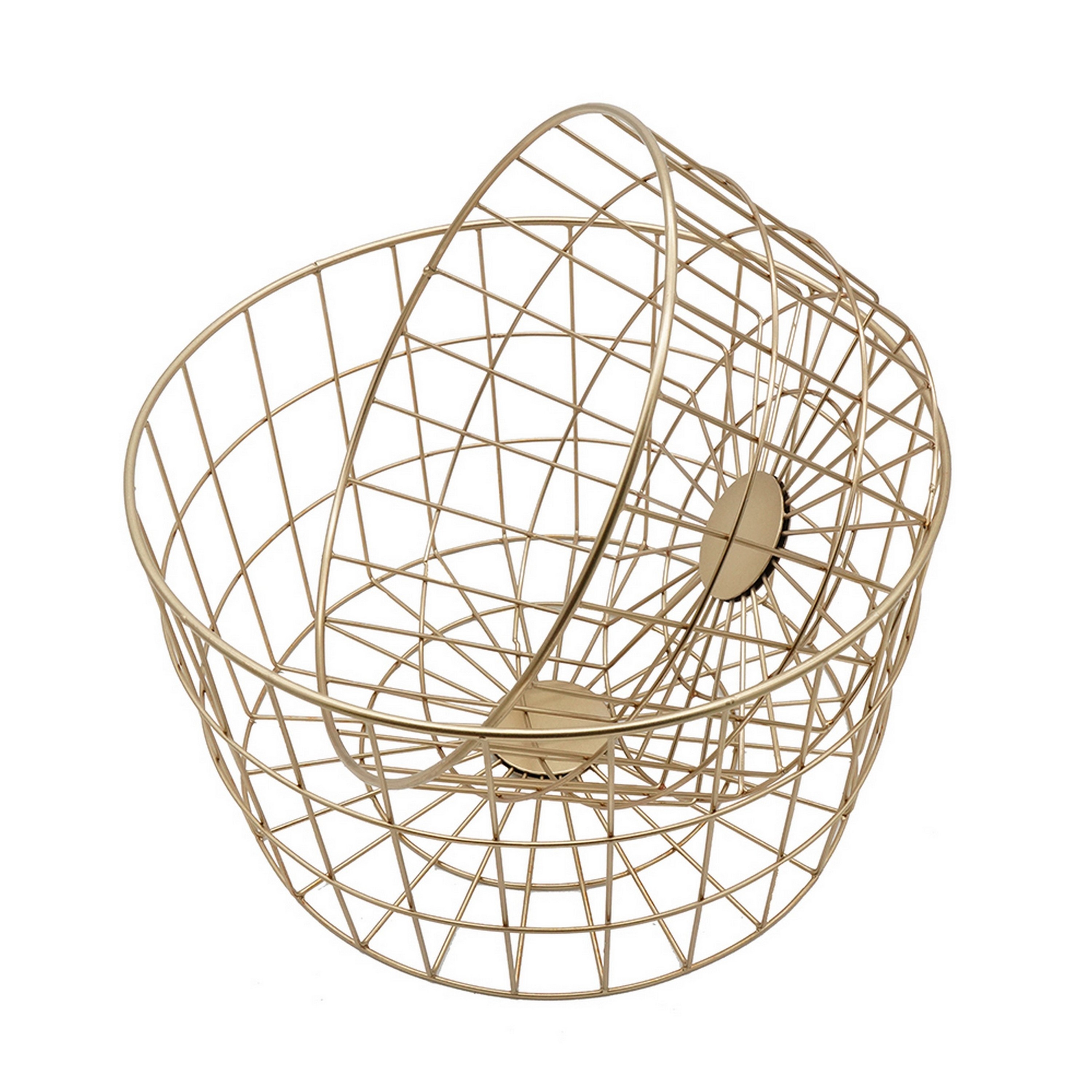 Set Of 2 Modern Round Decorative Iron Baskets, Mesh Design, Gold- Saltoro Sherpi