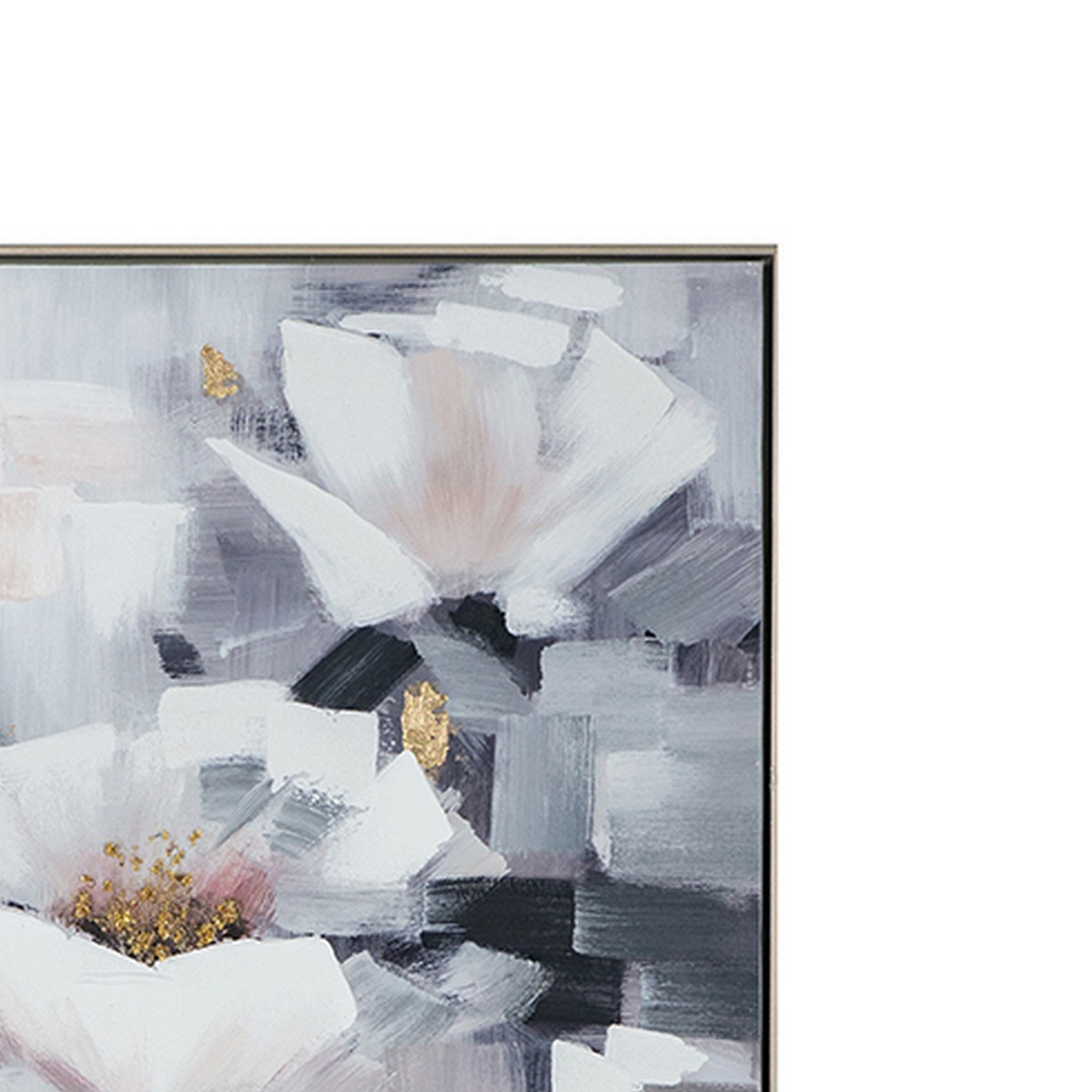 33 X 40 Inch Decorative Wall Art, Oil On Canvas, White, Gold Rose Flowers- Saltoro Sherpi