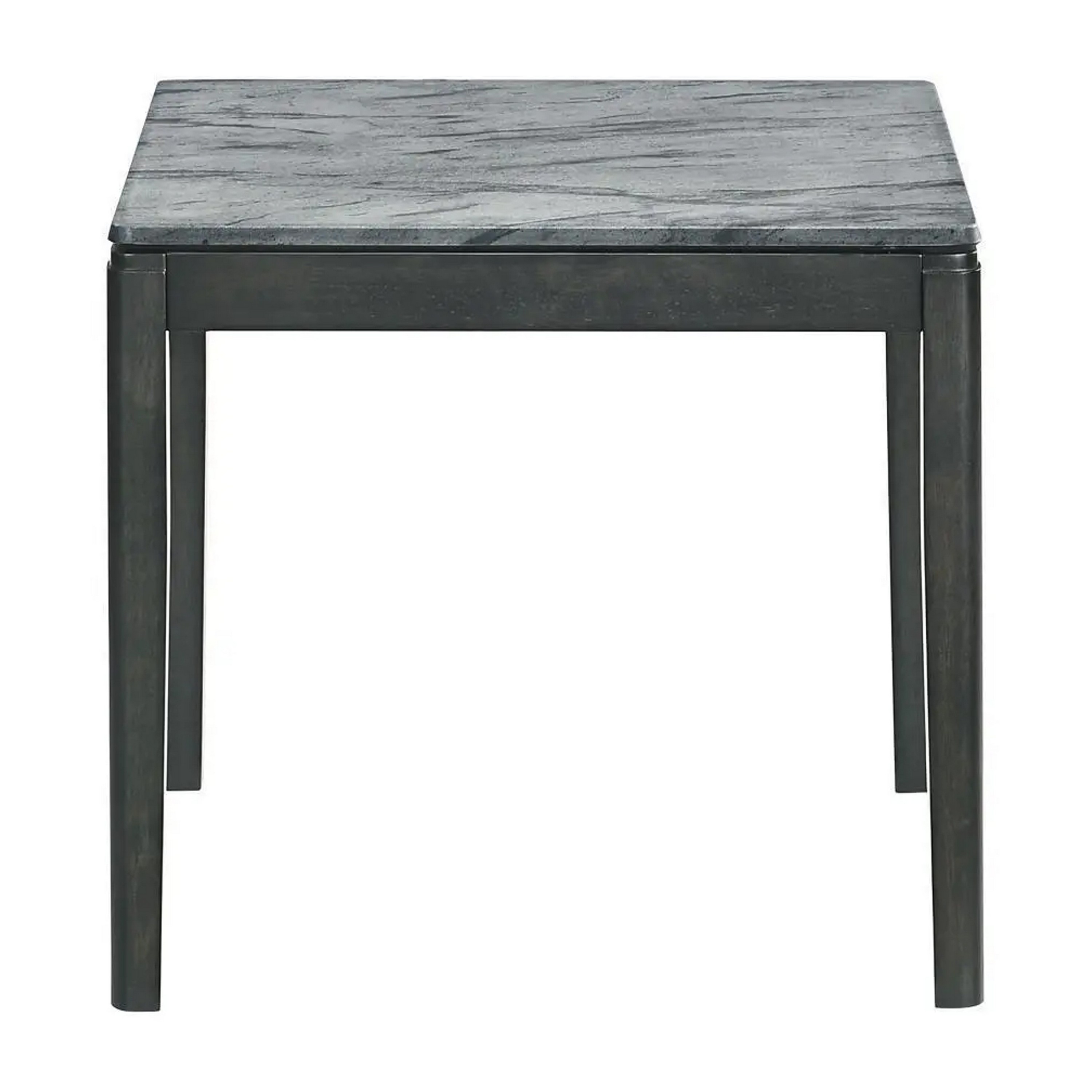 Kyo 24 Inch End Table, Gray Faux Marble Top, Sandy Texturing, Black Legs- Saltoro Sherpi