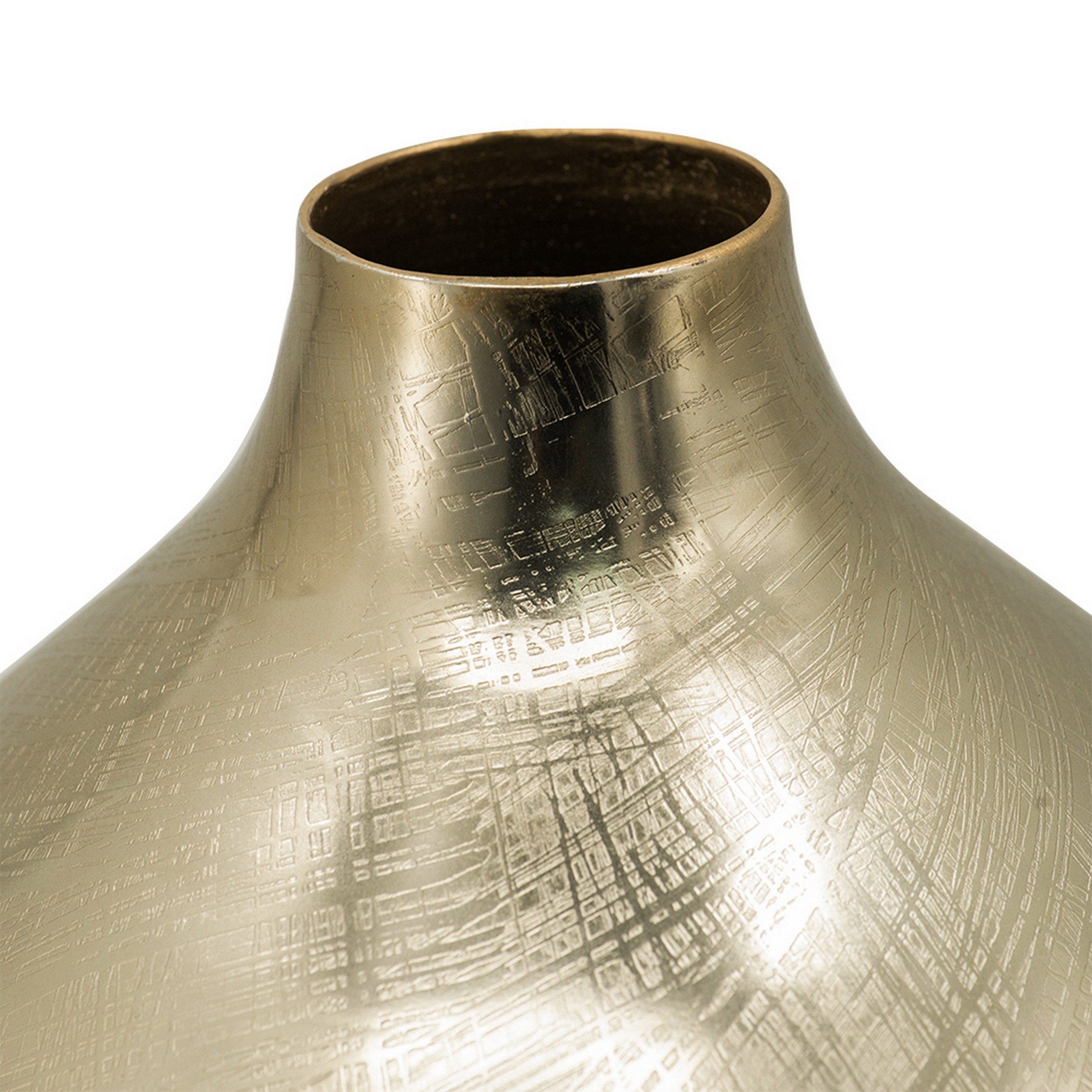 Pansy 19 Inch Modern Vase, Metal, Tall Curved Bottleneck Shape, Gold Finish- Saltoro Sherpi