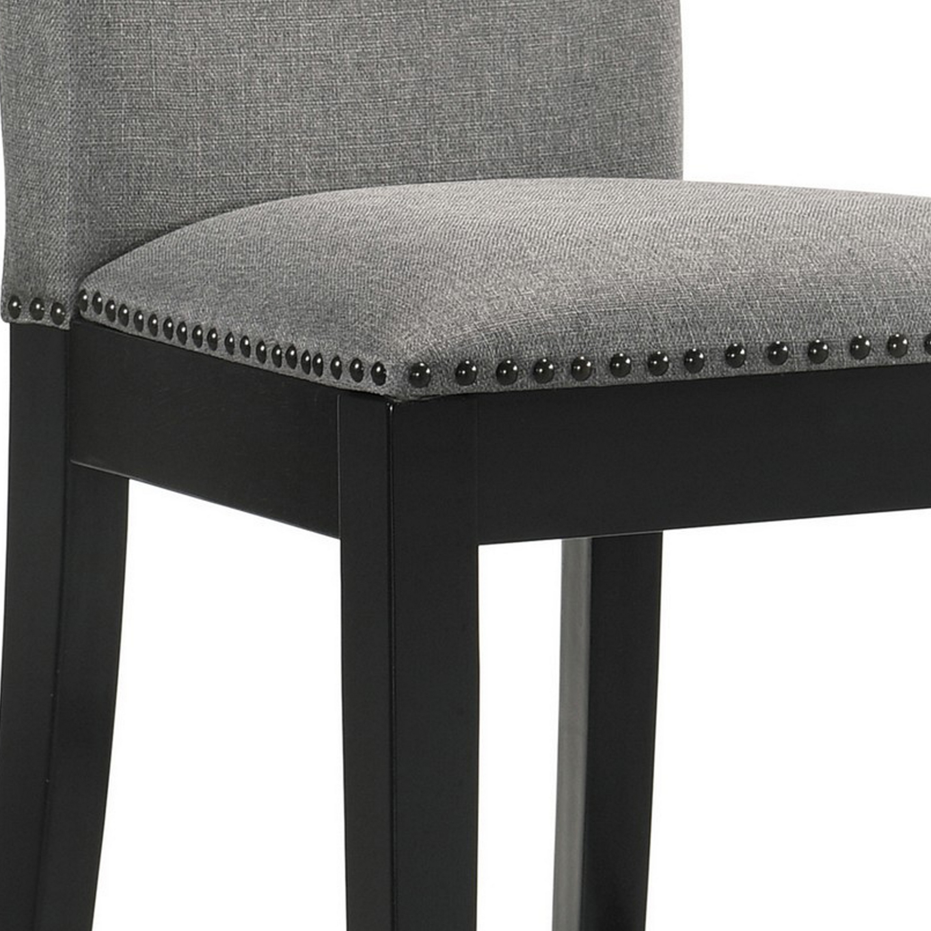 Siz 30 Inch Wood Barstool, Set Of 2, Nailhead Trim, Wingback Design, Gray- Saltoro Sherpi