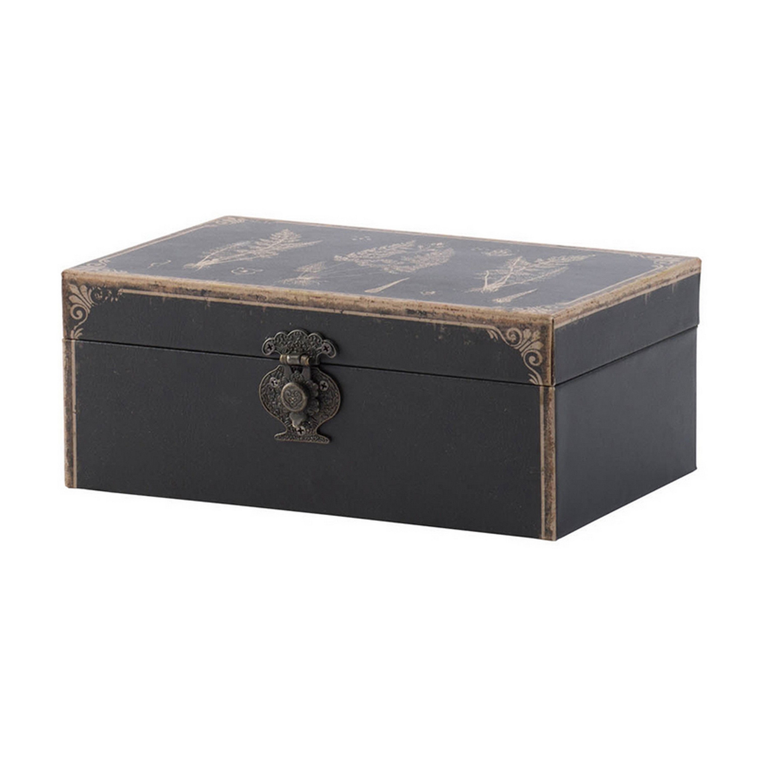 Leo Set Of 3 Storage Boxes, Vegan Leather Lining, Ornate Printed Designs- Saltoro Sherpi