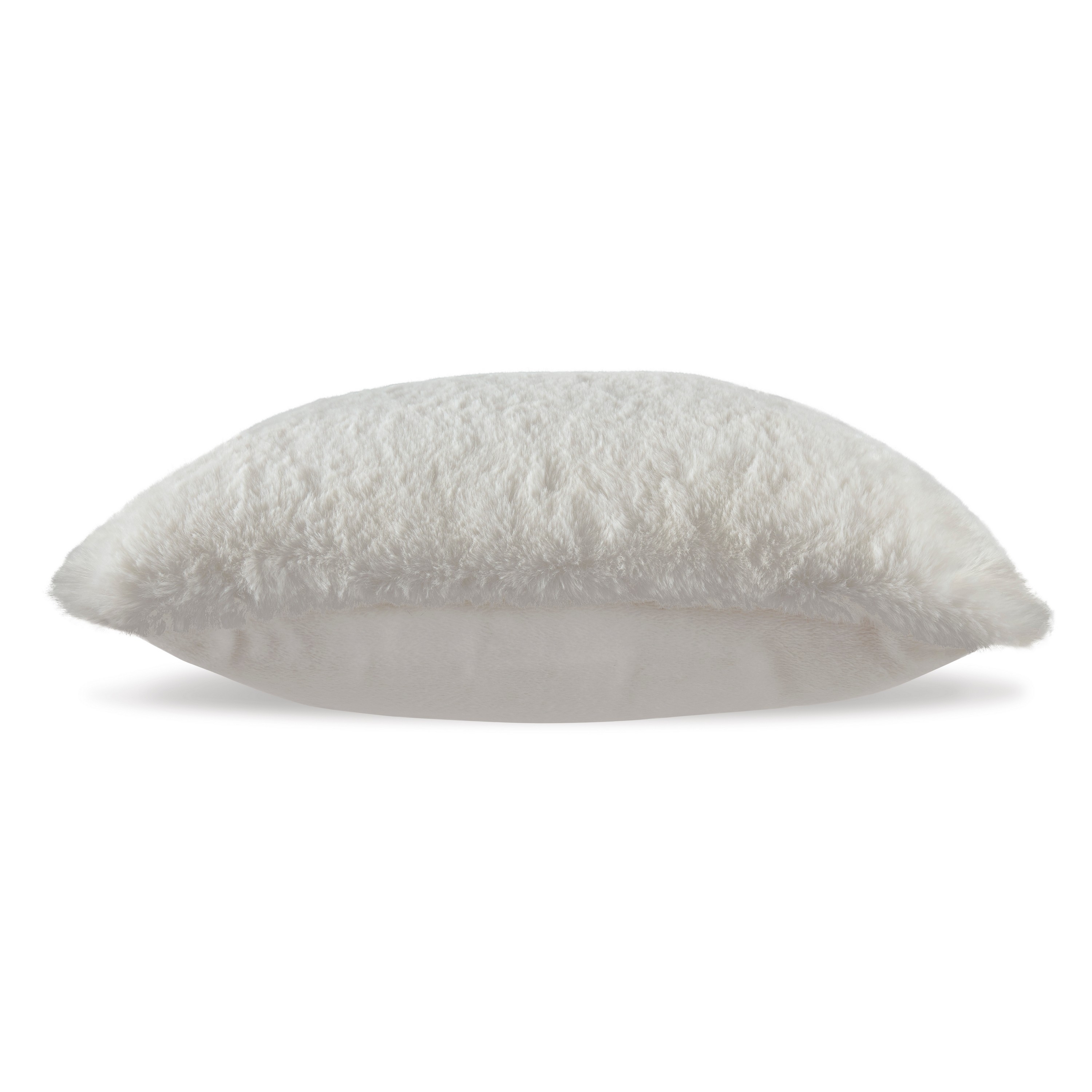 Square Accent Throw Pillow Set Of 4, Faux Rabbit Fur, White Polyester- Saltoro Sherpi