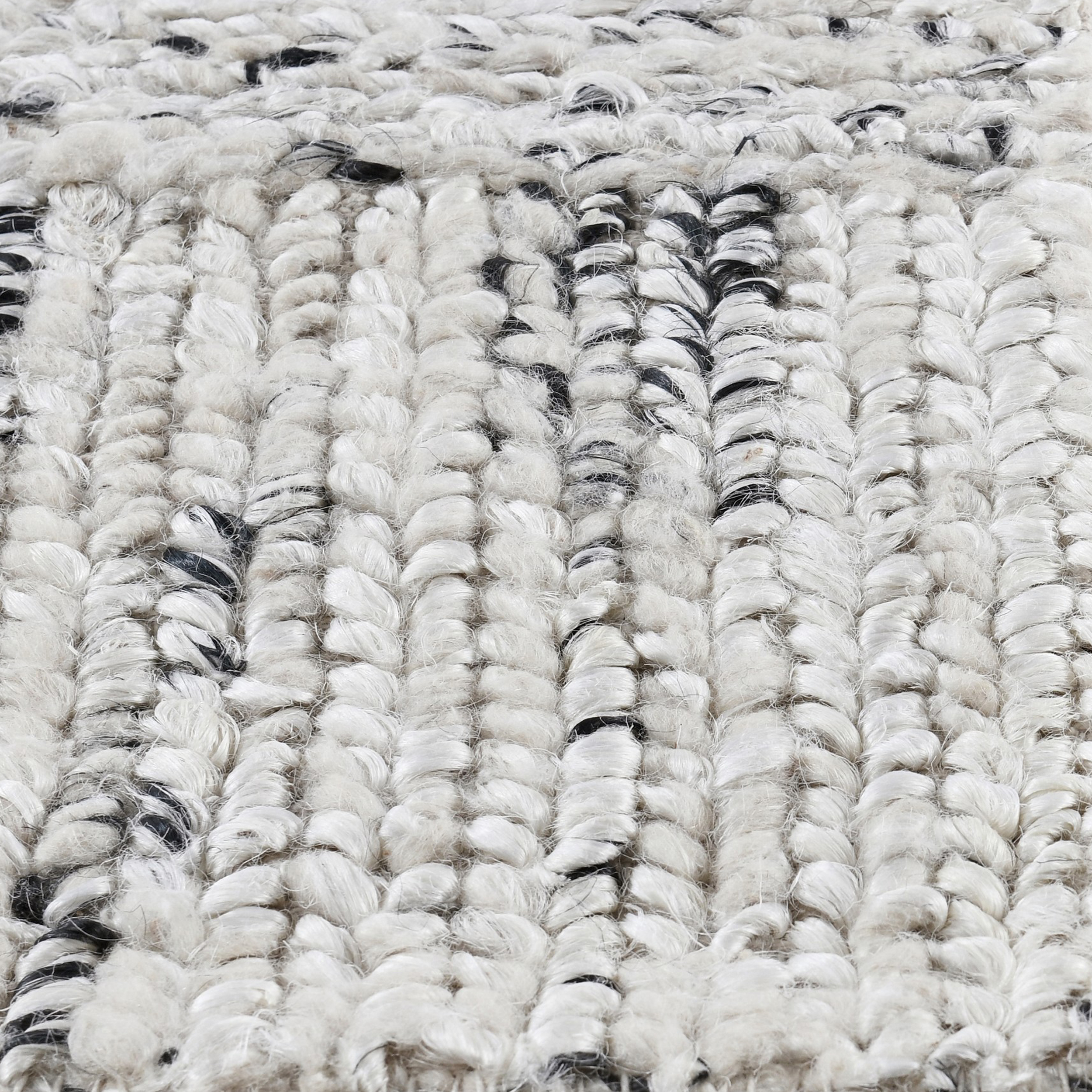 Neh 5 X 8 Medium Handwoven Area Rug, Plain Weave Wool Blend, Ivory, Black- Saltoro Sherpi