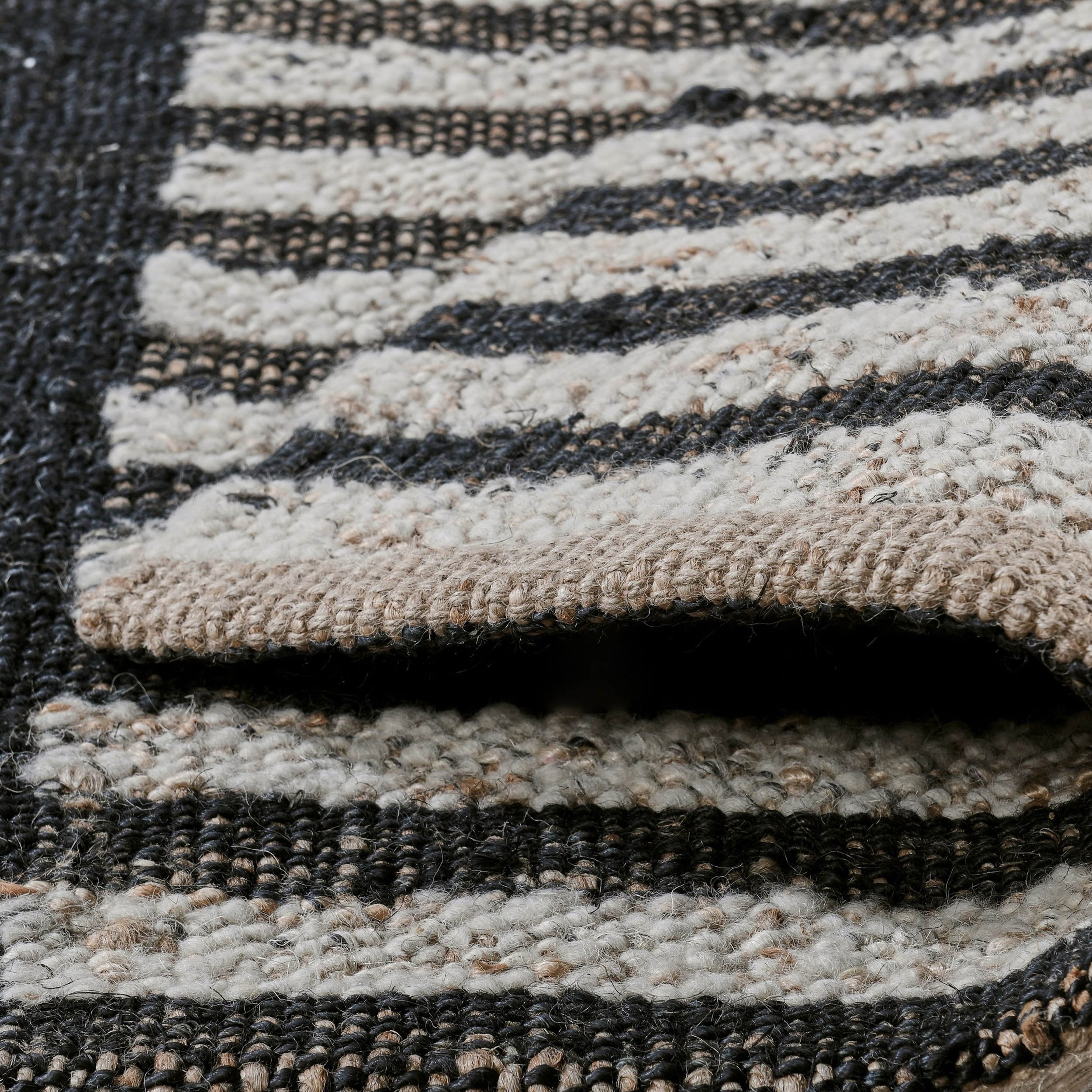 Nitt 2 X 3 Small Handwoven Jute Wool Area Rug, Asymmetrical, Brown, Black- Saltoro Sherpi
