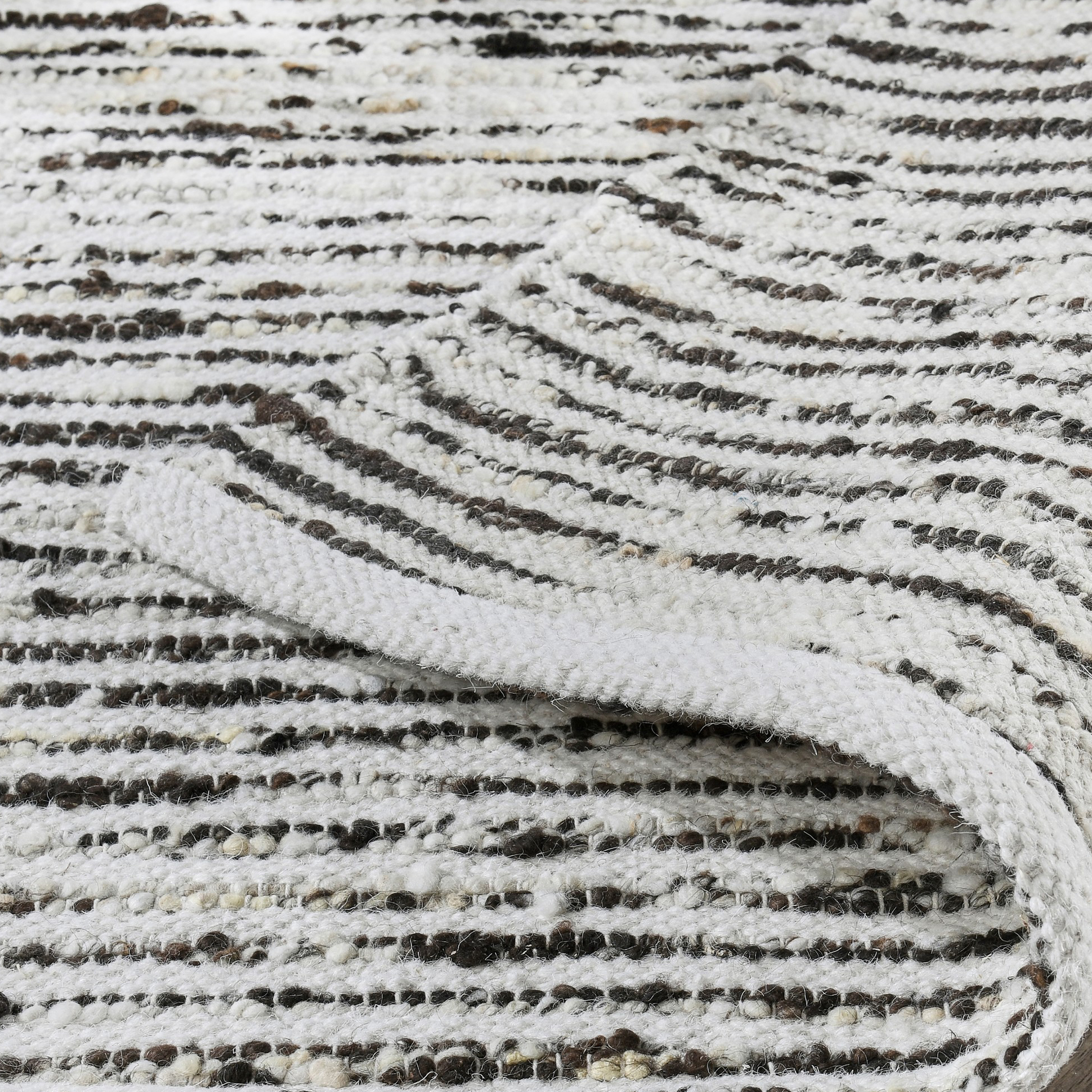 Mory 5 X 8 Medium Handwoven Area Rug, Wool Stripes, Distressed Black, Ivory- Saltoro Sherpi