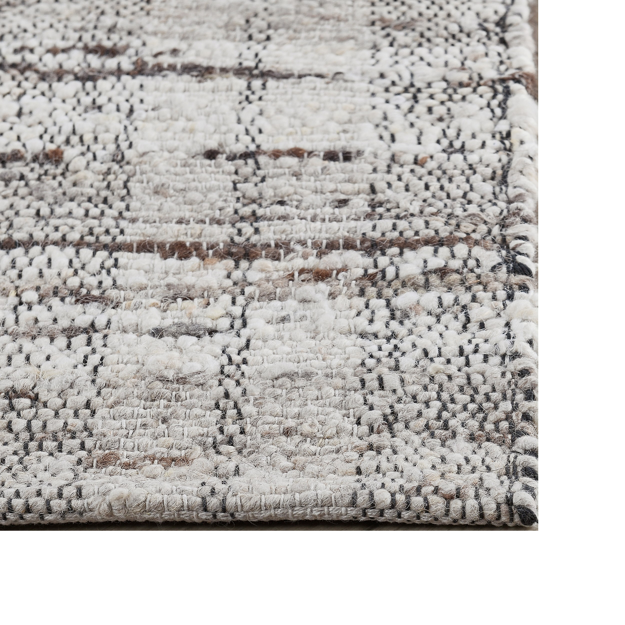 Okia 8 X 10 Large Handwoven Area Rug, Distress Wool Stripes, Natural Brown- Saltoro Sherpi