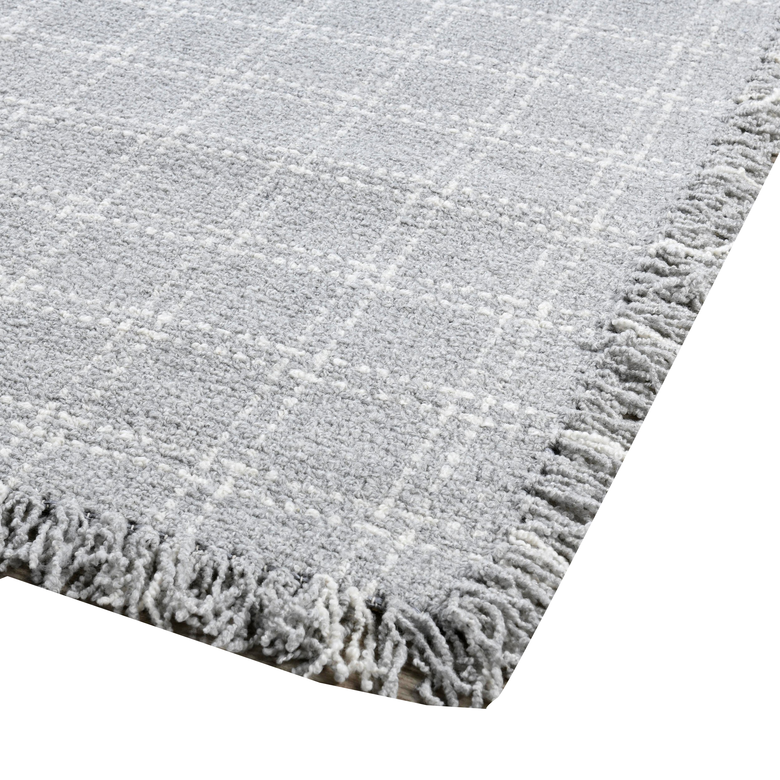 Luk 5 X 8 Medium Handwoven Wool Area Rug, Checkered Pattern, Pearl Gray- Saltoro Sherpi