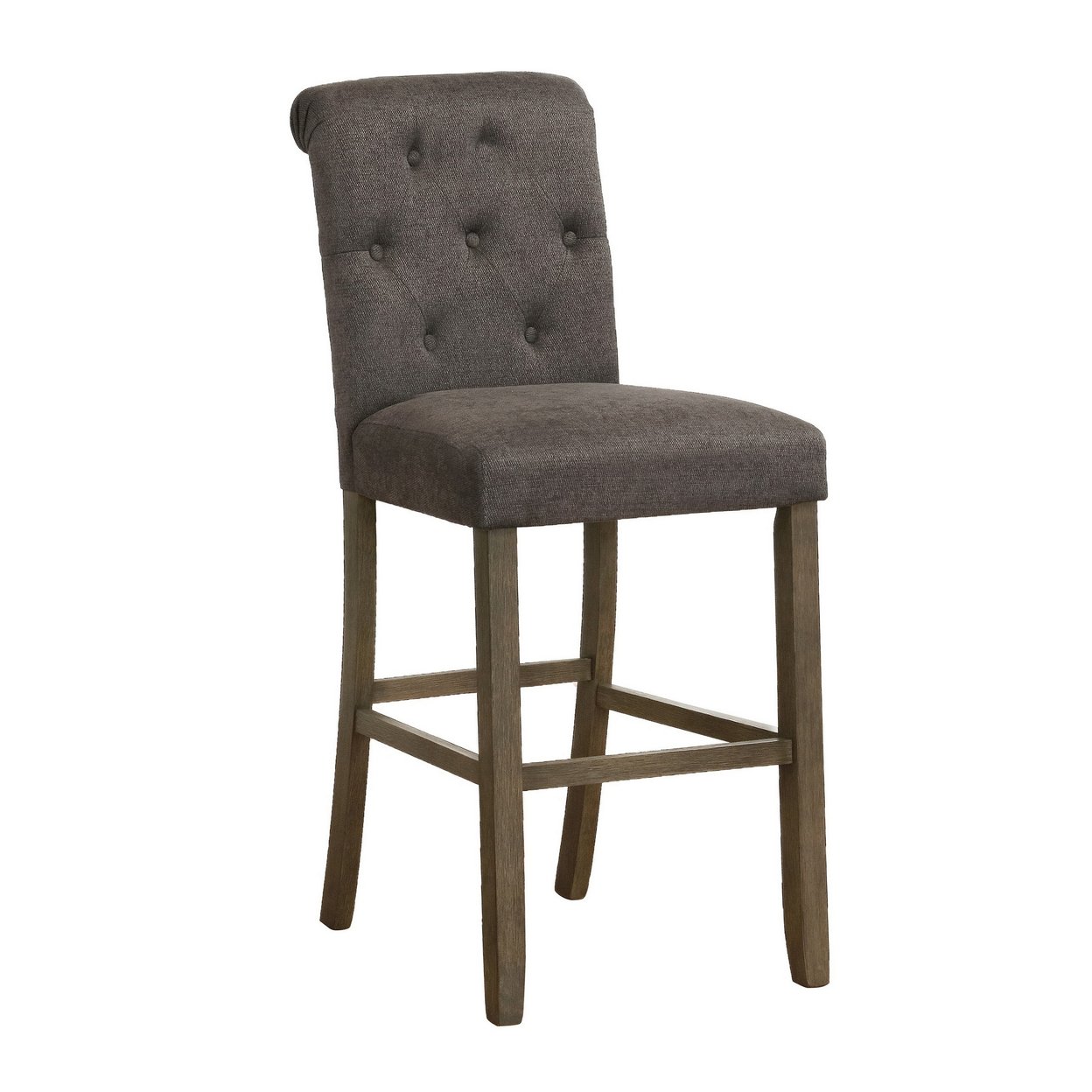 Chi 30 Inch Wood Barstool, Set Of 2, Rolled Button Tufted Backrest, Gray- Saltoro Sherpi