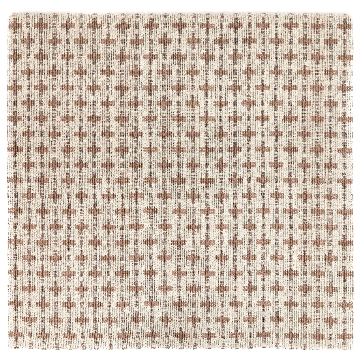 Mio 8 X 8 Square Handwoven Area Rug, Textured Brown Cross Weave, Ivory- Saltoro Sherpi