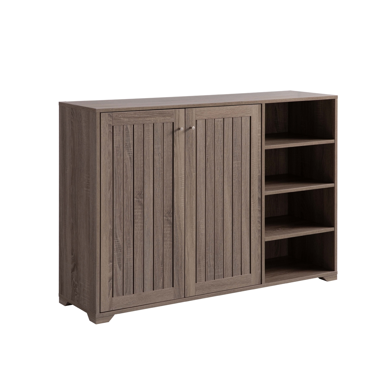 47 Inch Double Door Cabinet Console With 4 Open Shelves, Dark Taupe Brown- Saltoro Sherpi