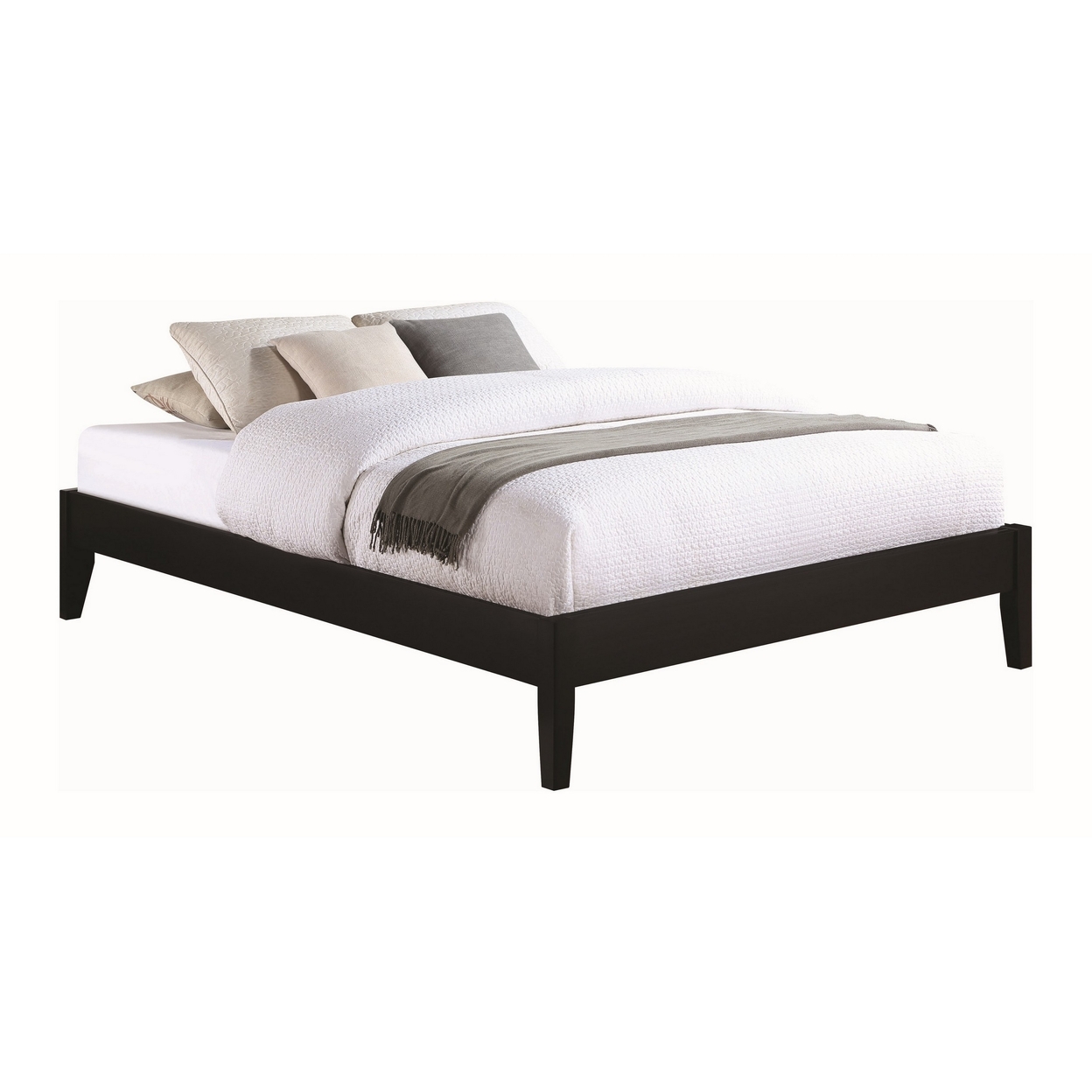 Cavi Modern Low Profile Platform King Size Bed, Panel Sides, Slats, Black- Saltoro Sherpi