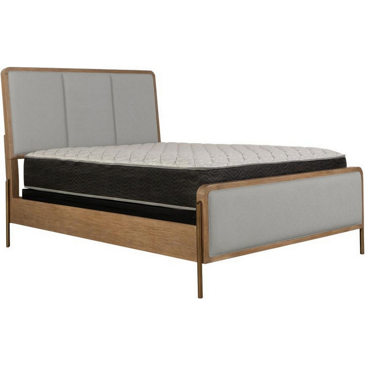 Niko Wood Queen Size Bed With Padded Upholstery, 4 Slats, Wirebrushed Gray- Saltoro Sherpi