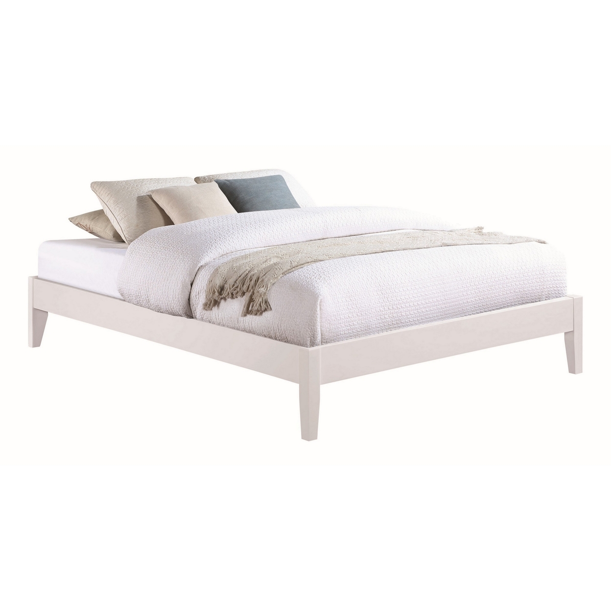 Cavi Modern Low Profile Platform Full Size Bed, Panel Sides, Slats, White- Saltoro Sherpi