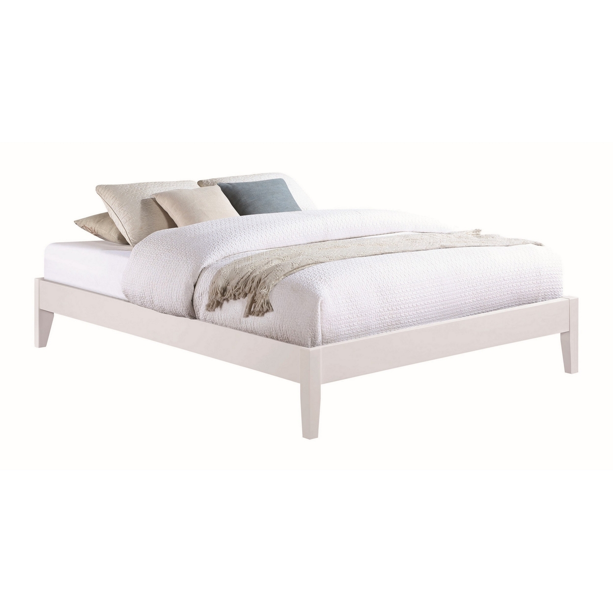Cavi Modern Low Profile Platform Queen Size Bed With Panel Sides, White- Saltoro Sherpi