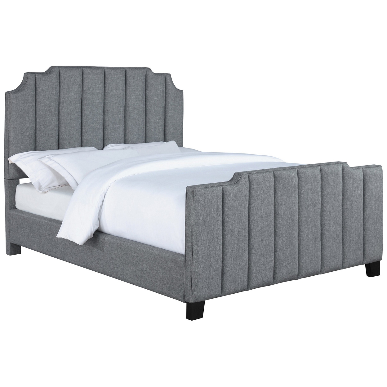 Ion Notched Full Panel Bed, Vertical Channel Tufted, Light Gray Upholstery- Saltoro Sherpi