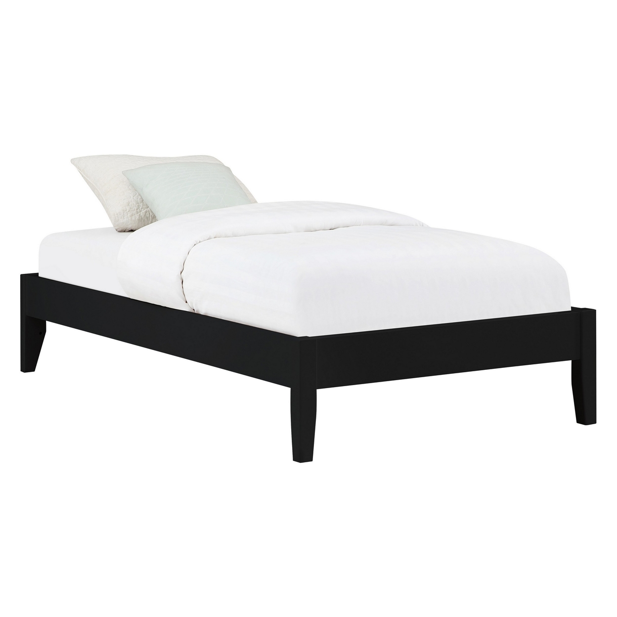 Cavi Modern Low Profile Platform Twin Size Bed, Panel Sides, Slats, Black- Saltoro Sherpi