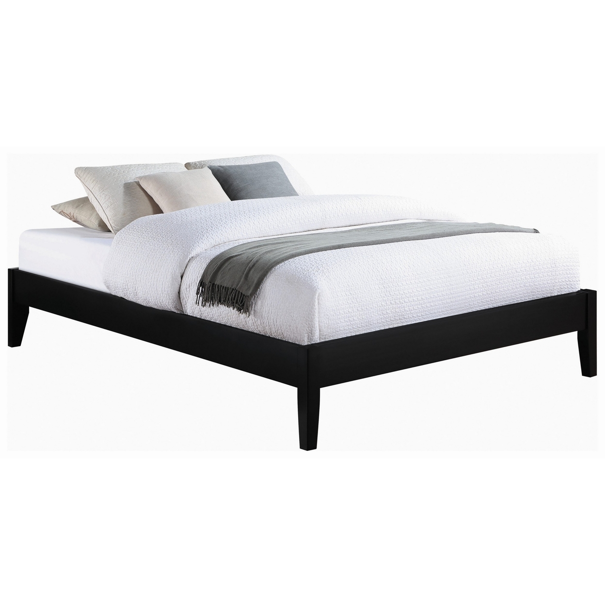 Cavi Modern Low Profile Platform Queen Size Bed, Panel Sides, Slats, Black- Saltoro Sherpi