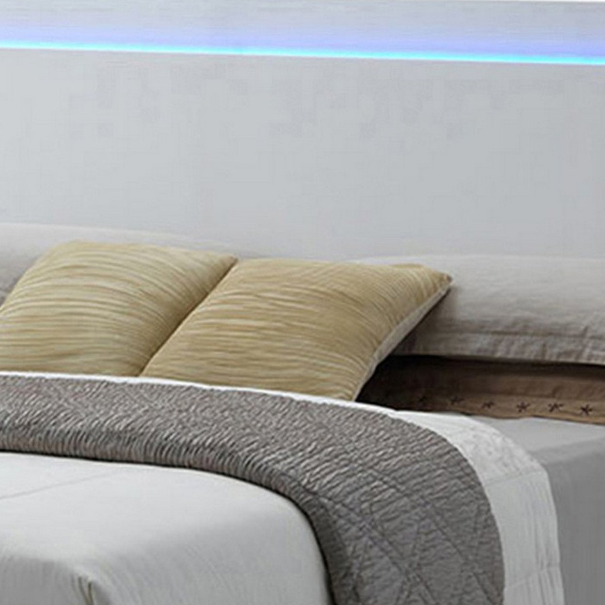 Sok California King Panel Bed, LED Headboard, Low Profile Footboard, White- Saltoro Sherpi