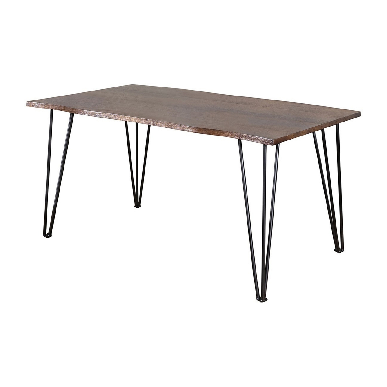 Adi 60 Inch Modern Dining Table, Live Edge Wood Top, Gray Iron Hairpin Legs- Saltoro Sherpi