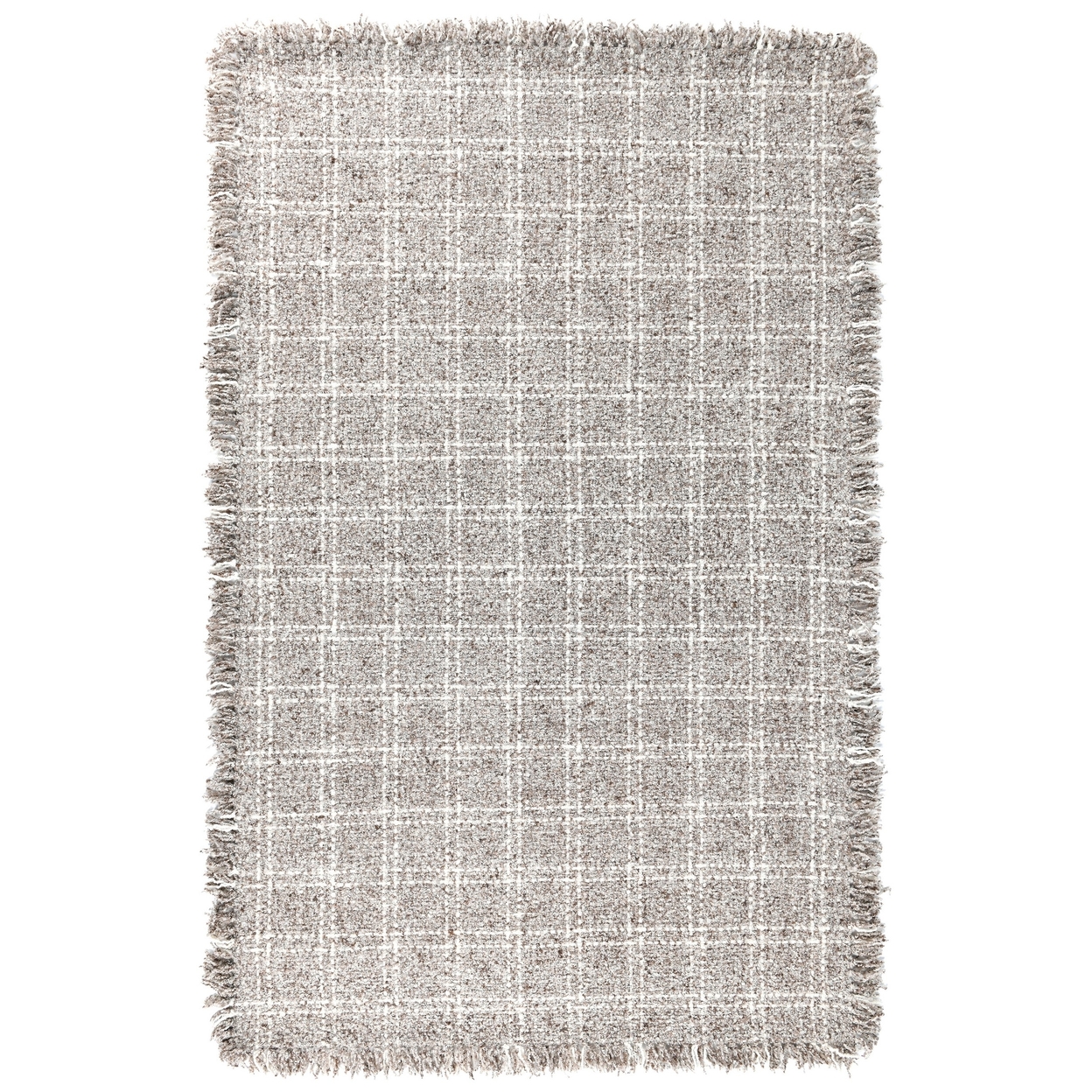 Luk 5 X 8 Medium Handwoven Wool Area Rug, Checkered Pattern, Ivory, Brown- Saltoro Sherpi