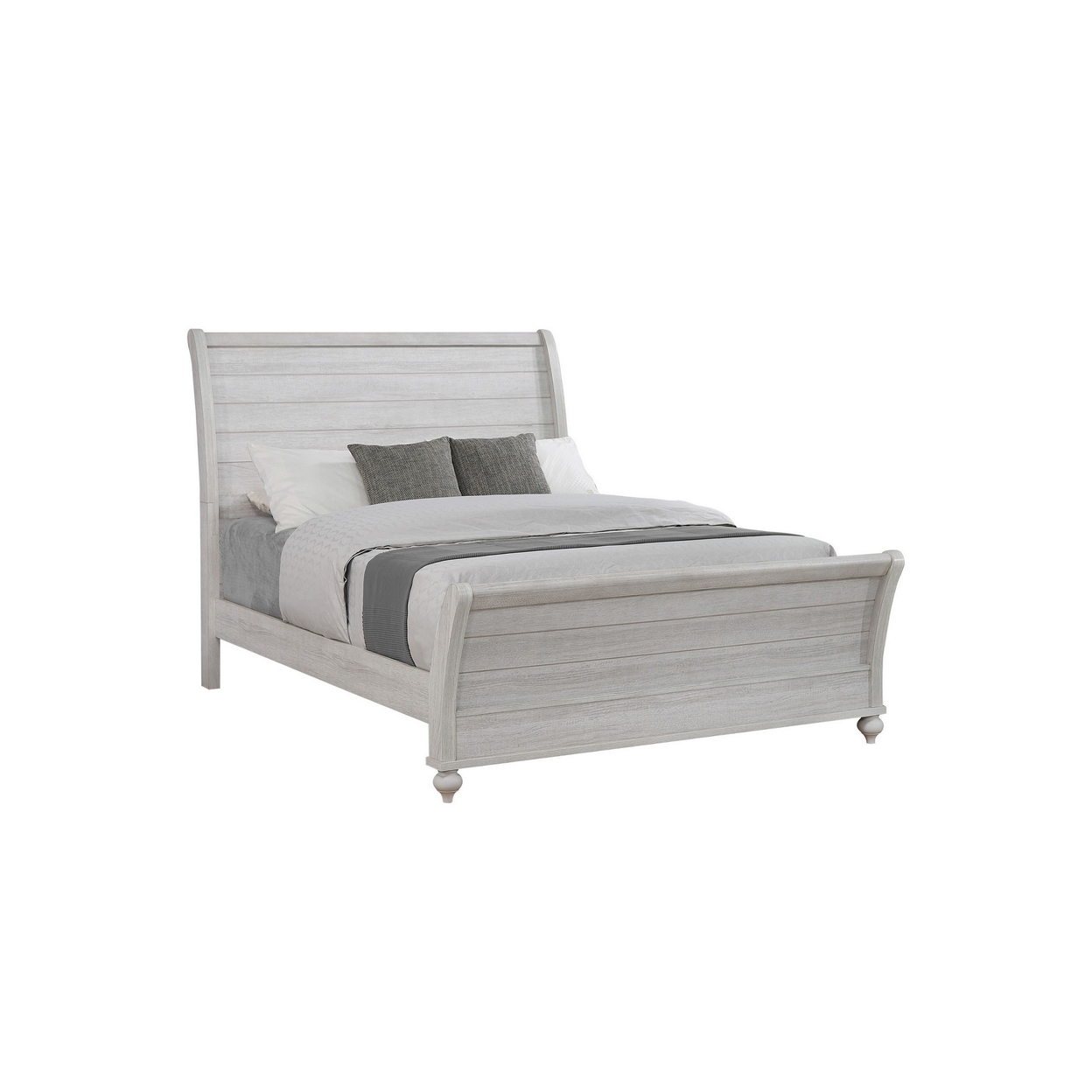 Amor King Size Bed, Planked Curved Sleigh Design, Vintage Gray Finish- Saltoro Sherpi