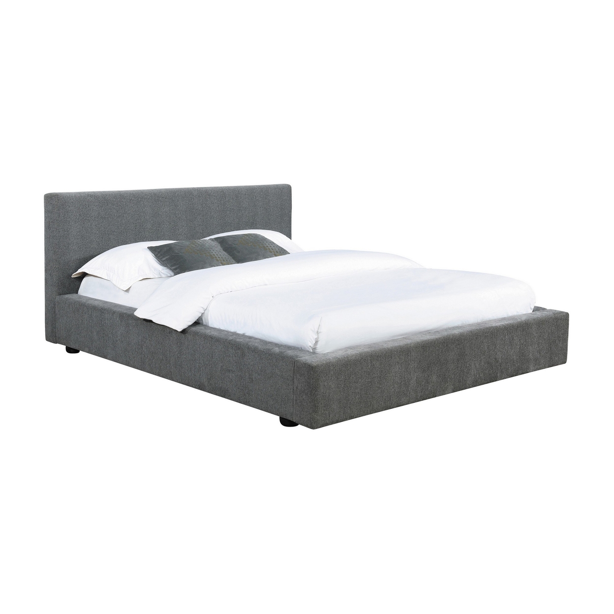 Jivi Foam Full Platform Bed, Minimalist Design Headboard, Gray Upholstery- Saltoro Sherpi