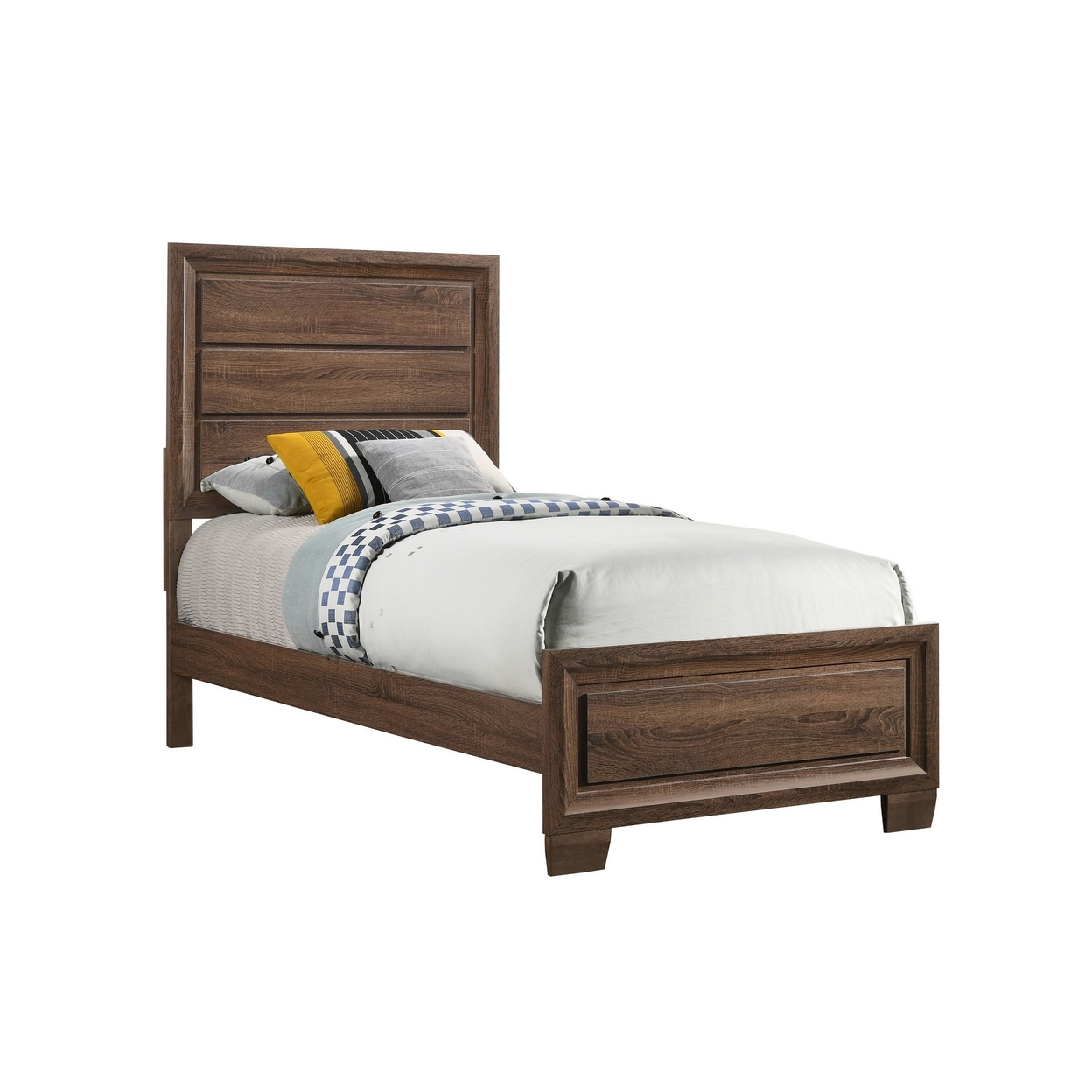 Amor Twin Size Bed, Modern Carved Panel Design, Tapered Legs, Brown- Saltoro Sherpi