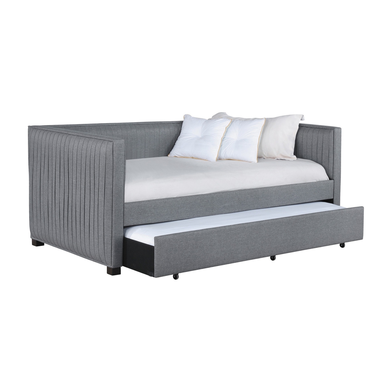 Modern Twin Daybed With Trundle, Shelter Back, Ribbed Gray Upholstery- Saltoro Sherpi
